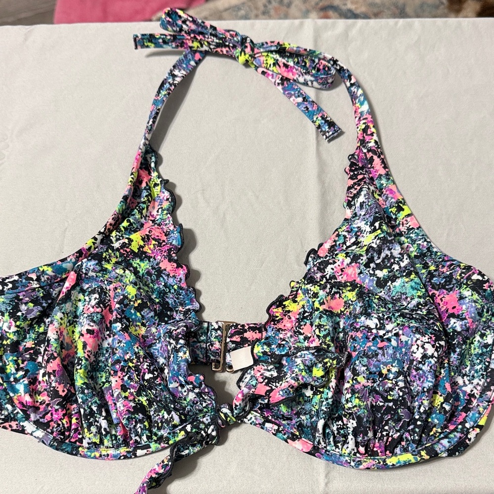 Victoria's Secret Multicolor Black Floral Print Halter Bikini Top